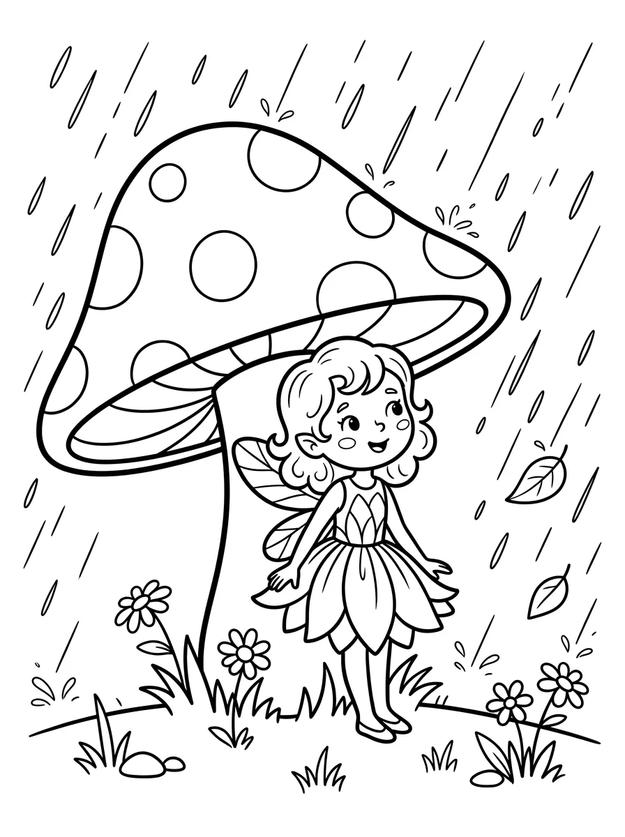 Kleine Fee unter einem Pilz