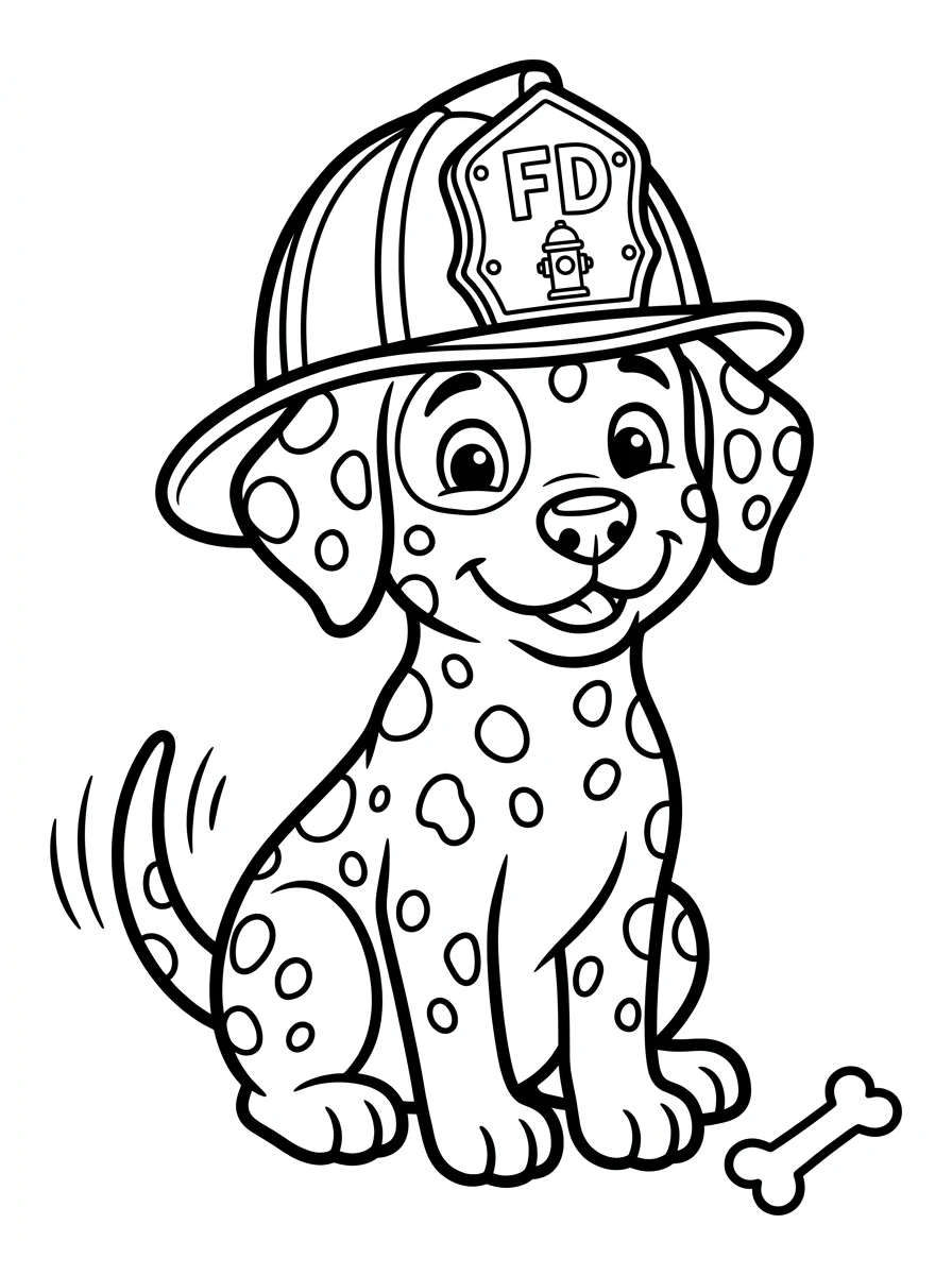 Dalmatiner mit Feuerwehrhelm