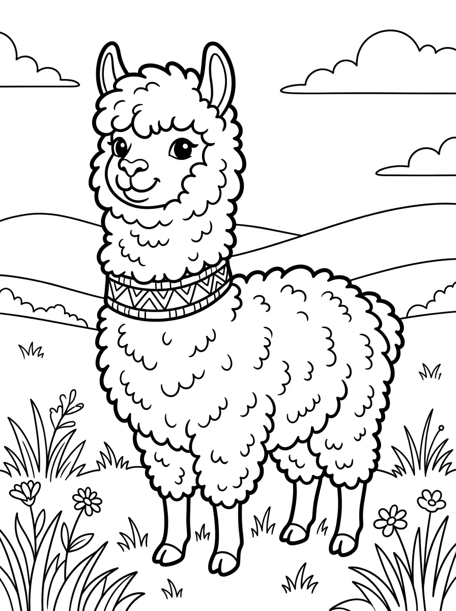 Flauschiges Alpaka auf der Weide