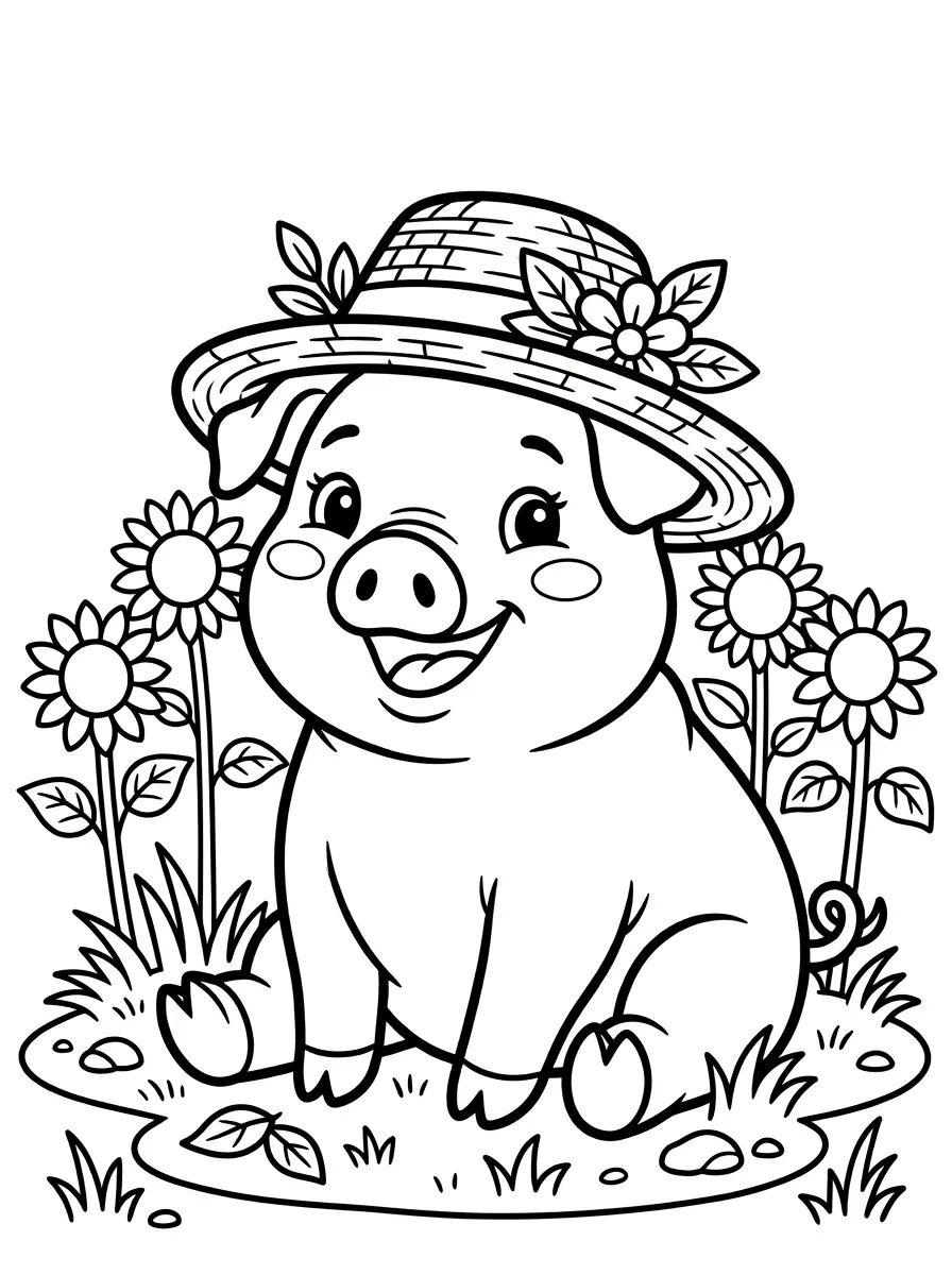Fröhliches Schwein mit Strohhut