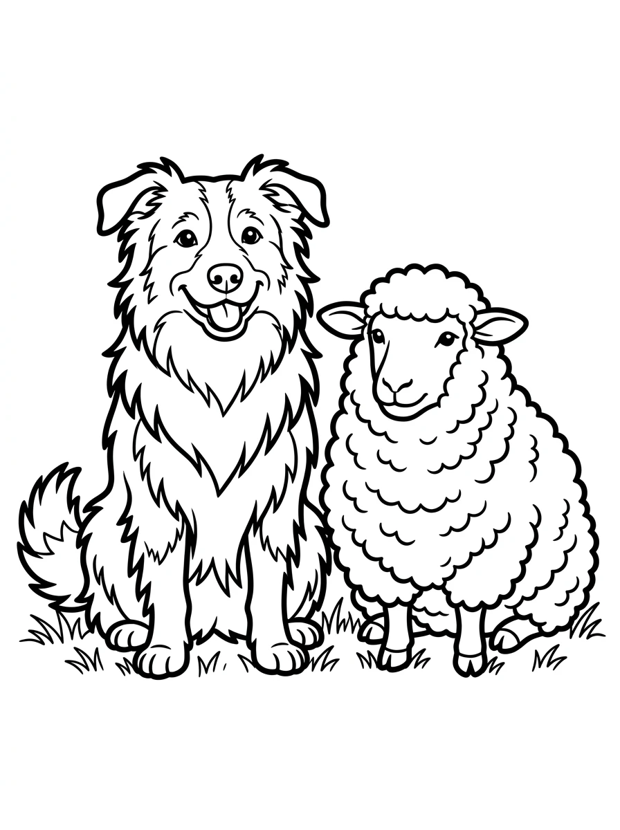 Hütehund und Schaf auf Bauernhof