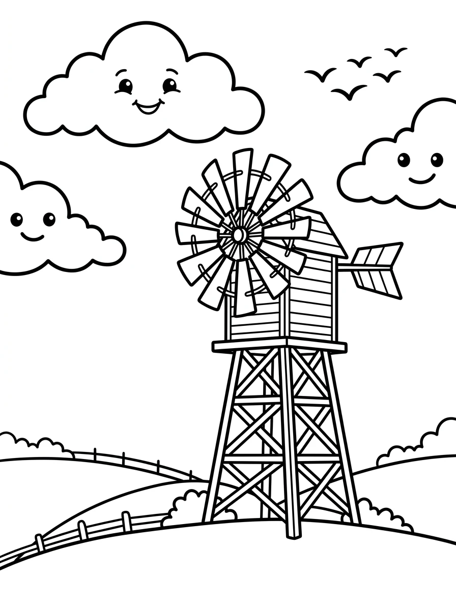 Ausmalbilder Bauernhof Windmühle