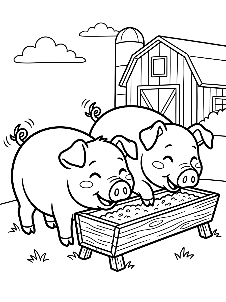 Zwei Schweinchen am Futtertrog