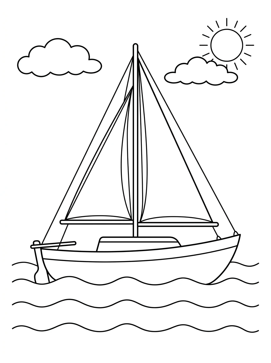 Einfaches Segelboot auf Wellen