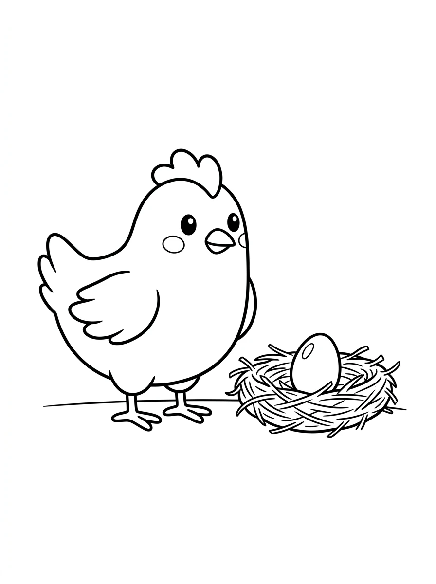 Küken mit Ei im Nest