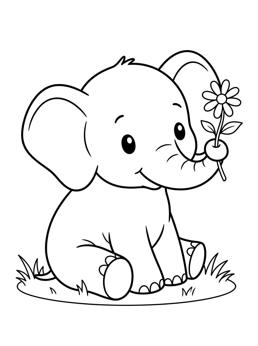 Süßer Babyelefant mit Blume