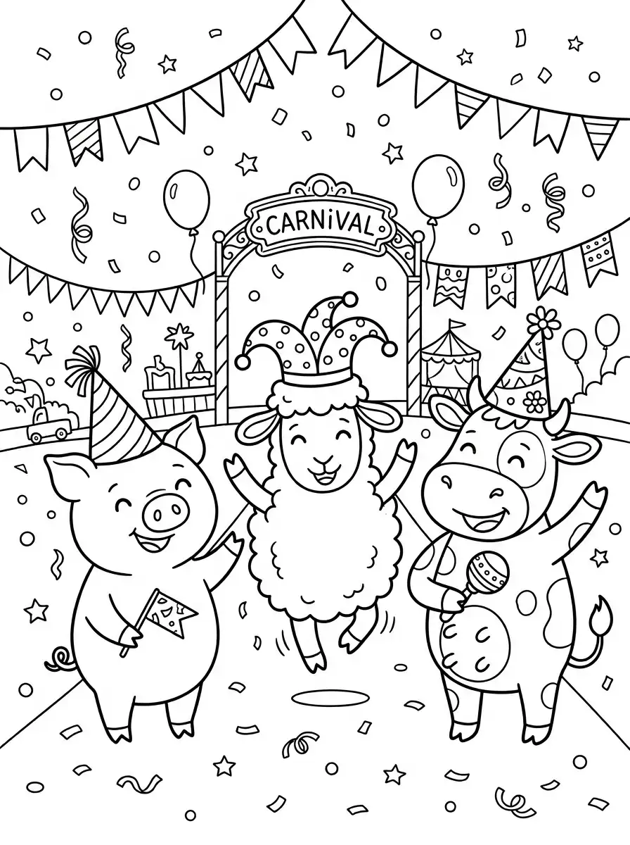 Fröhliche Tiere feiern Fasching