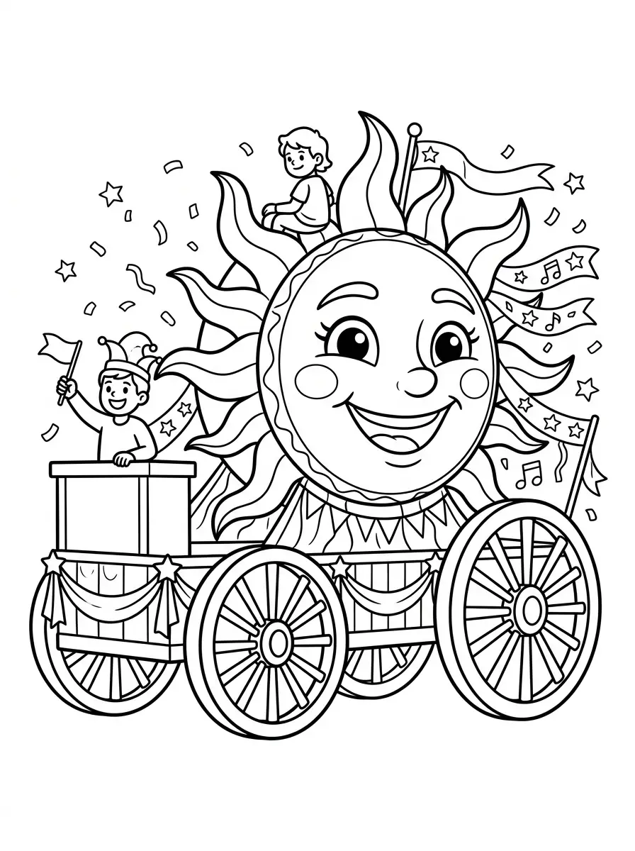 Fröhlicher Faschingswagen als Sonne