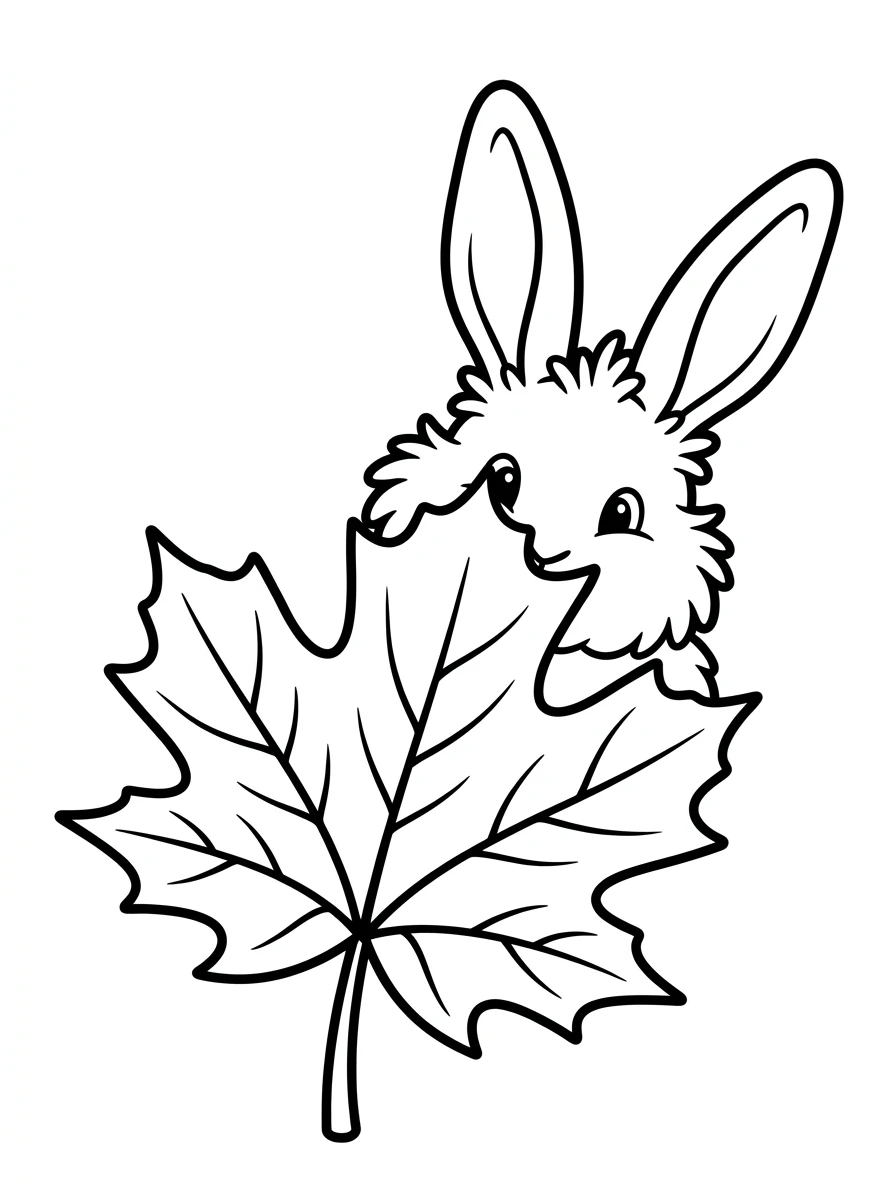 Hase hinter herbstlichem Ahornblatt