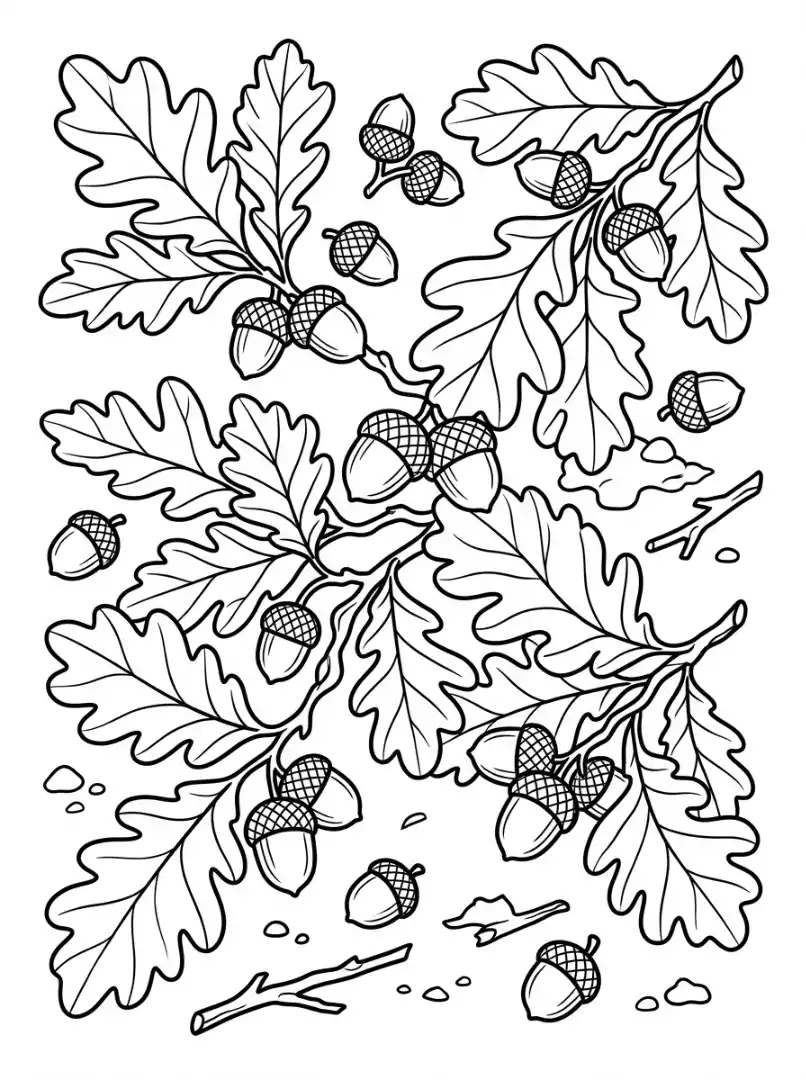 Herbstliche Eichenblätter und Eicheln