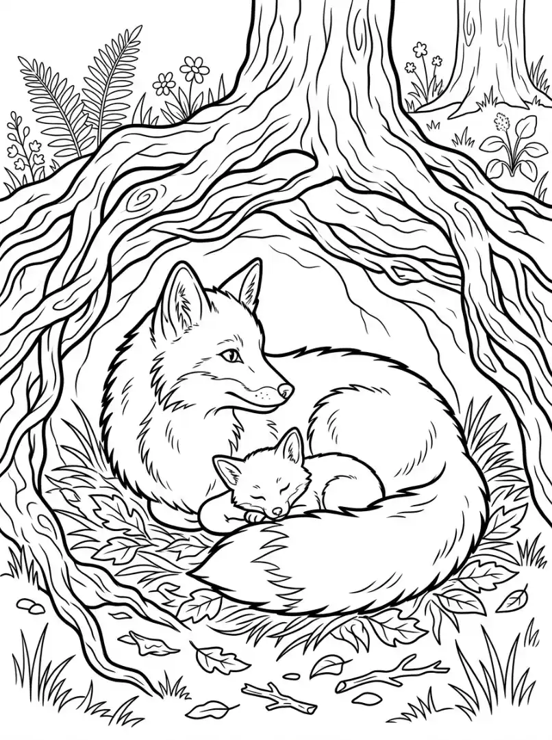 Kuschelnde Füchse im Herbstwald