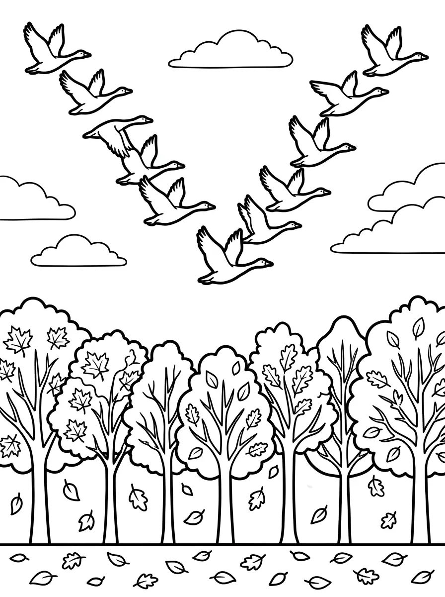 Zugvögel über dem Herbstwald