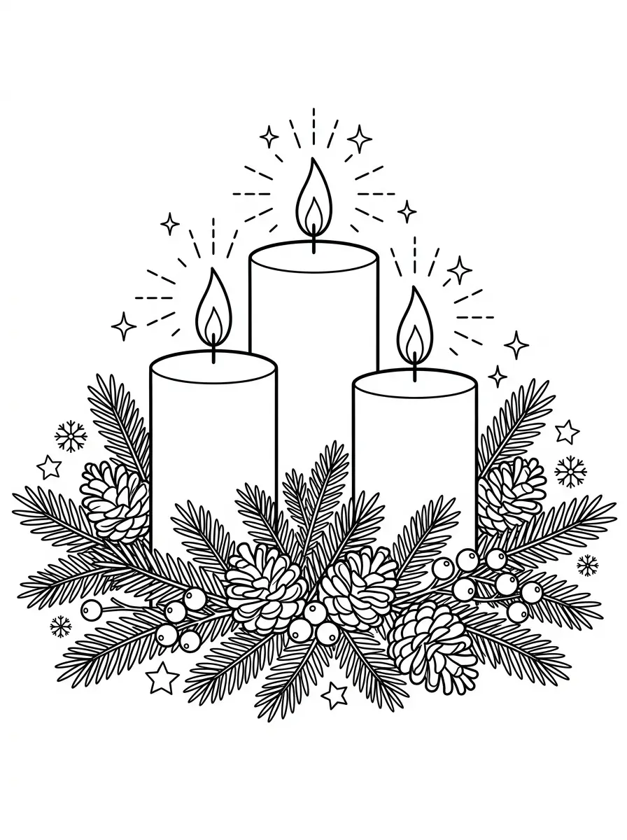 Drei Weihnachtskerzen im Tannengrün