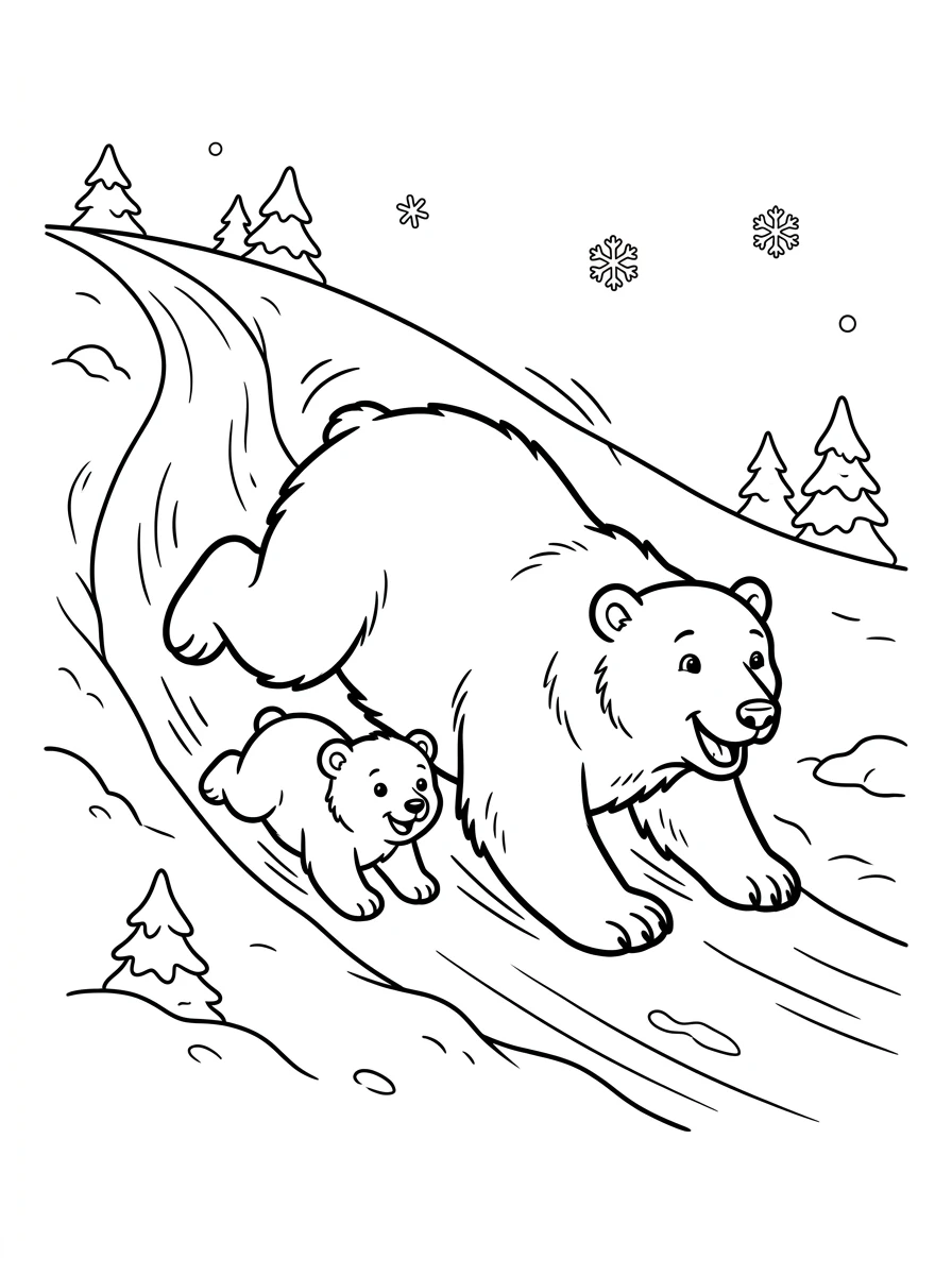 Eisbären rutschen im Schnee