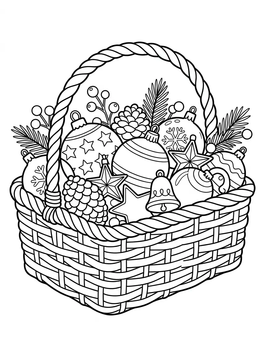 Korb mit Weihnachtsschmuck