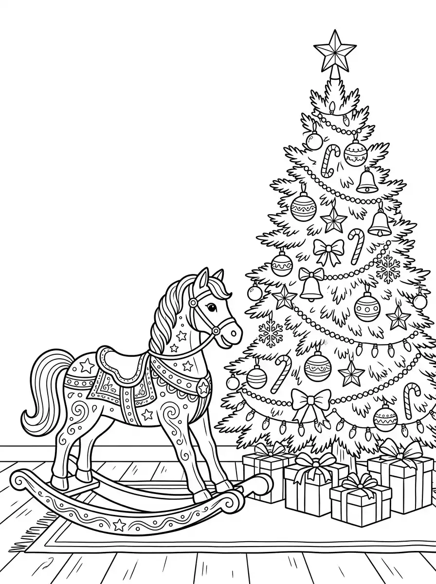 Schaukelpferd am Weihnachtsbaum