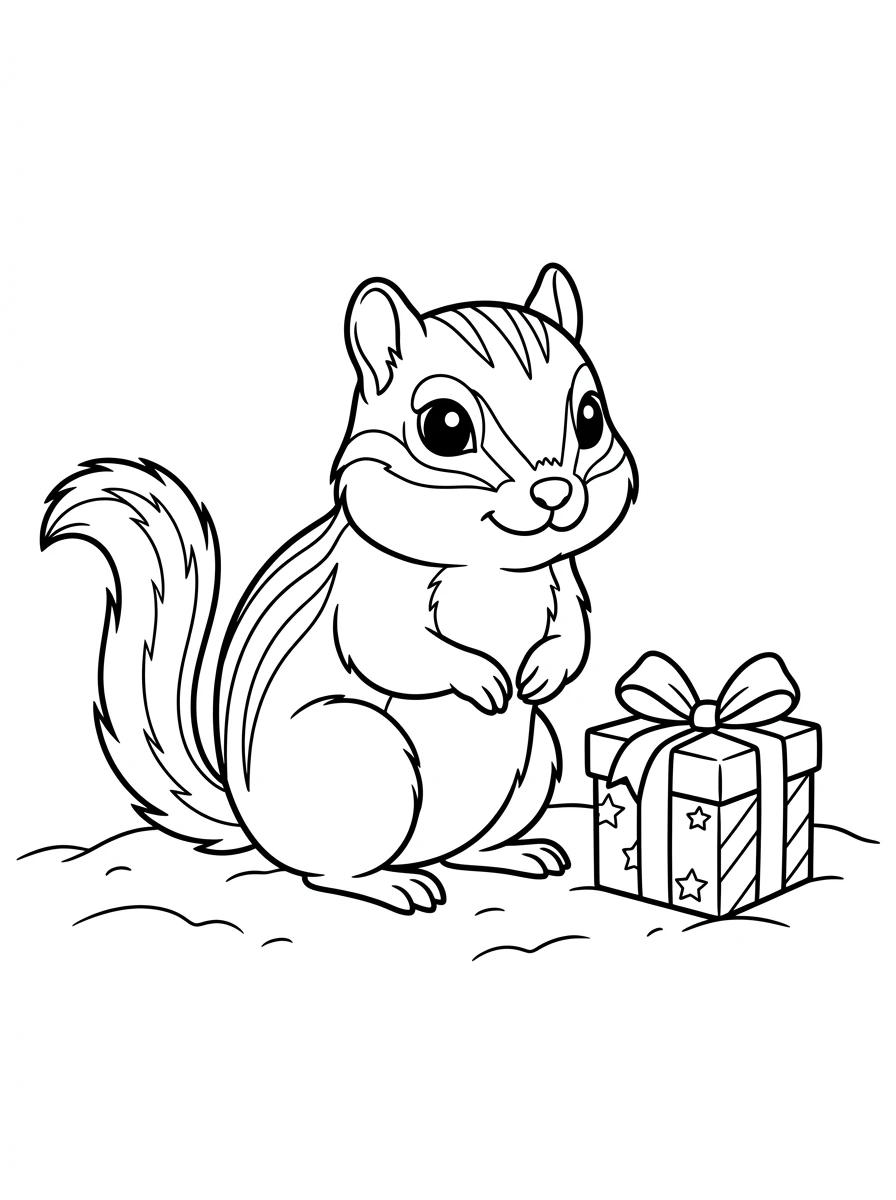 Streifenhörnchen mit Weihnachtsgeschenk