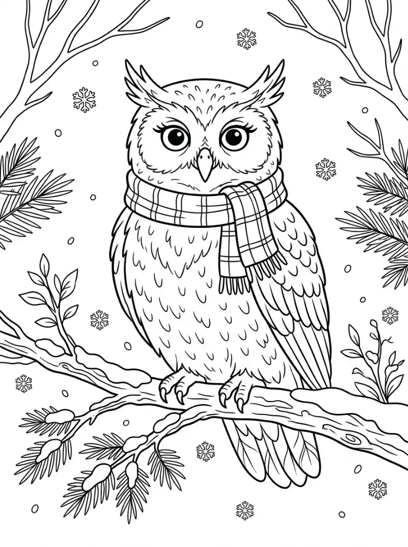 Weihnachtliche Eule im Schnee