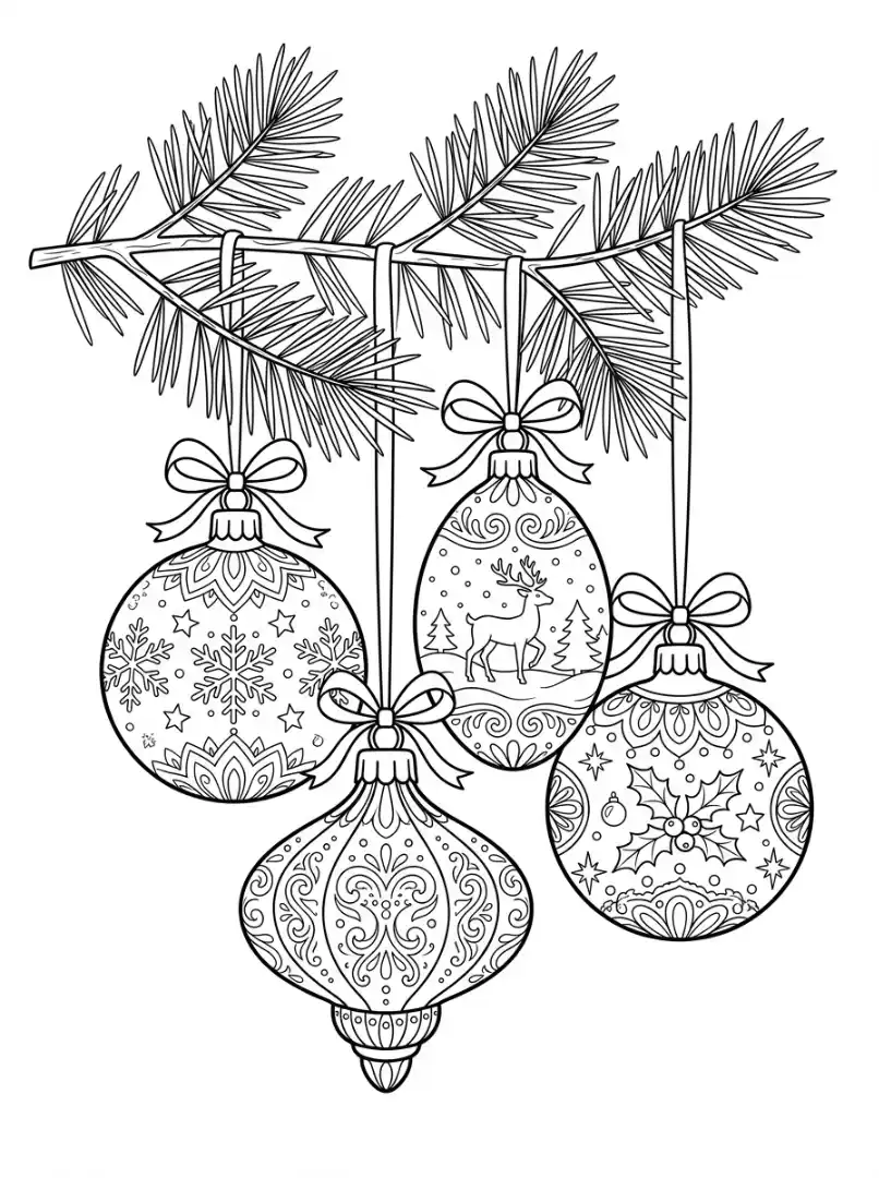 Weihnachtskugeln am Tannenzweig
