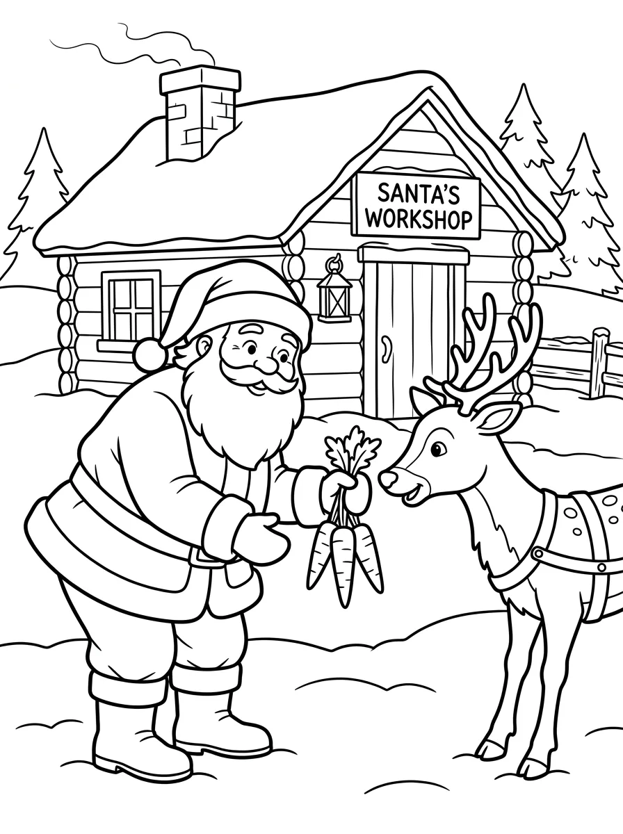 Weihnachtsmann füttert sein Rentier