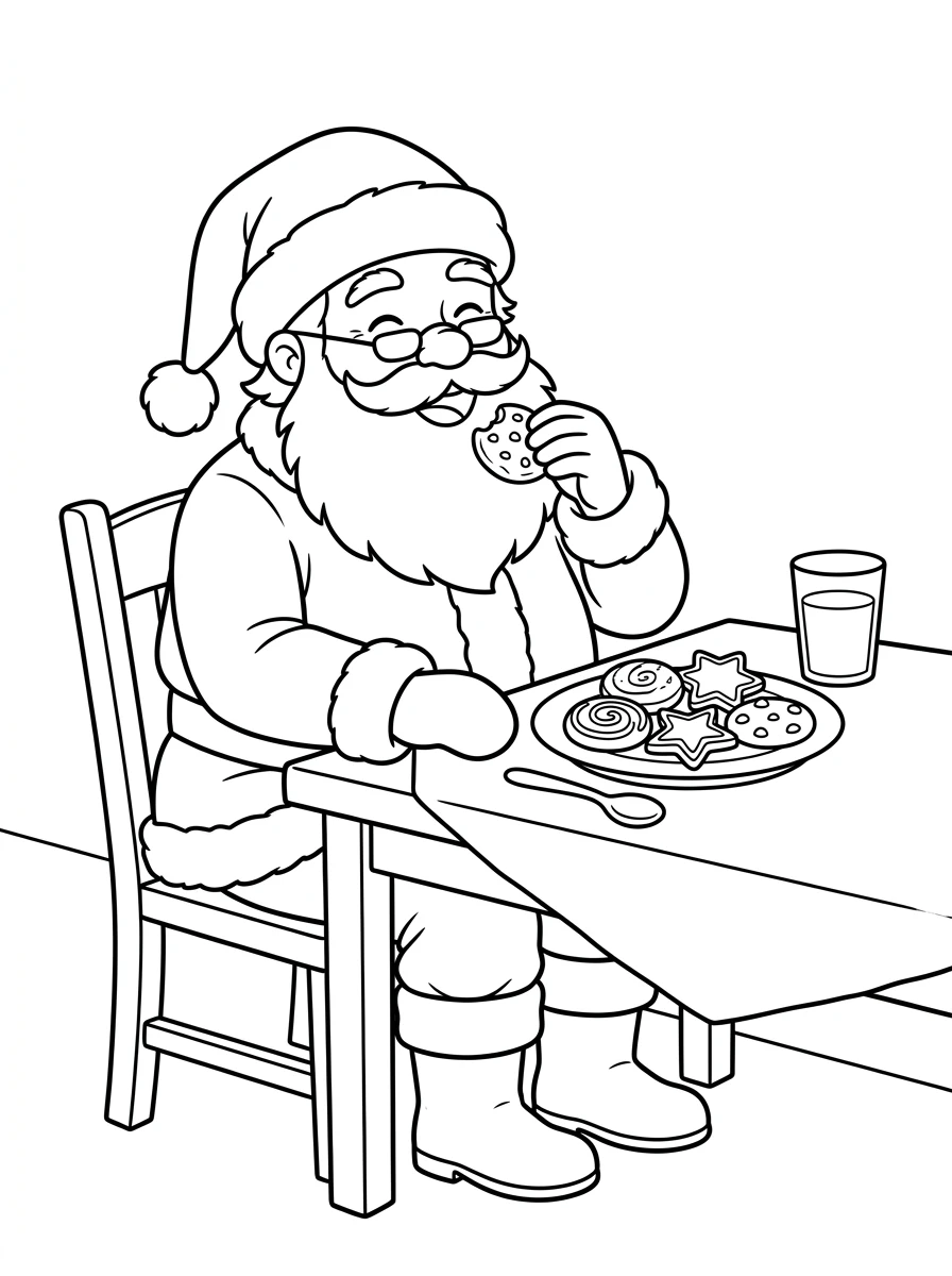 Weihnachtsmann nascht leckere Kekse