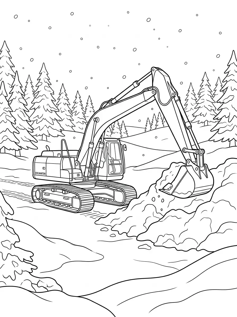 Bagger im verschneiten Wald