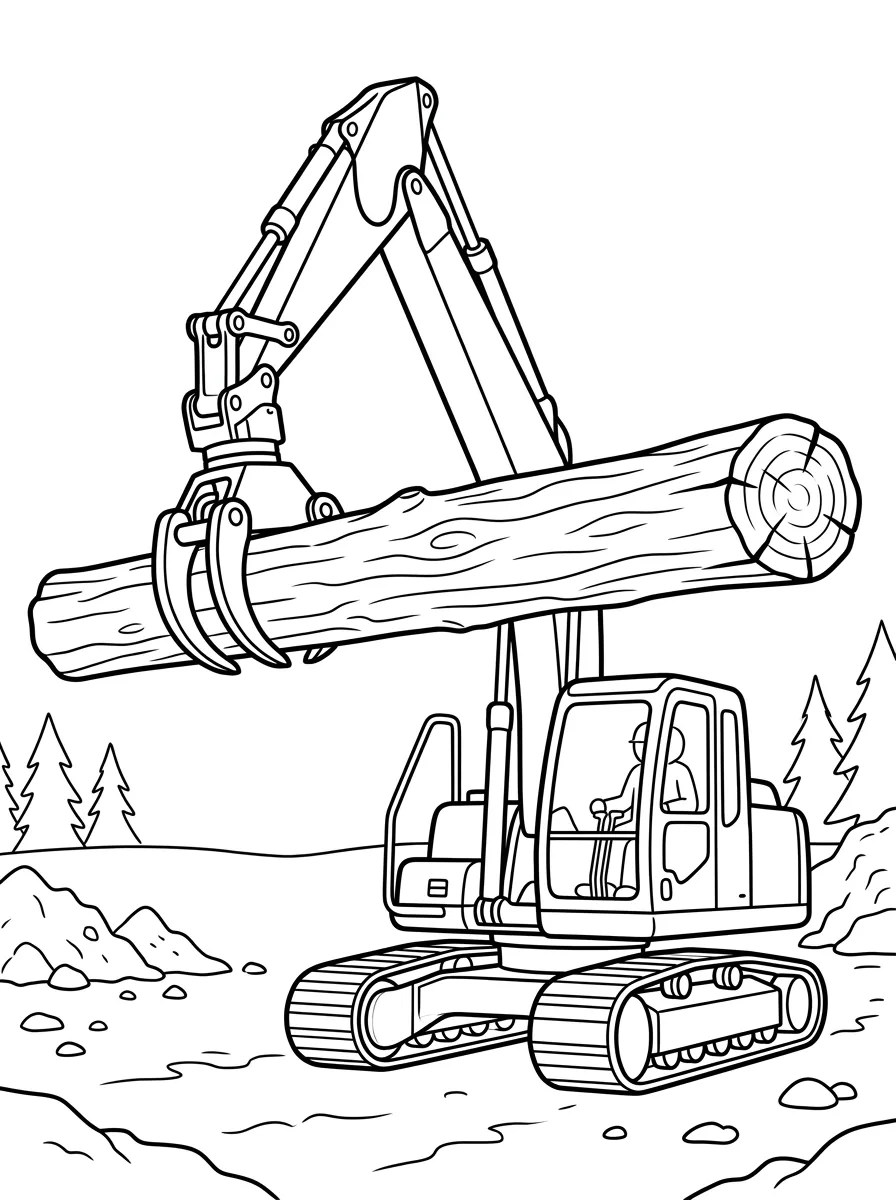 Bagger mit großem Baumstamm