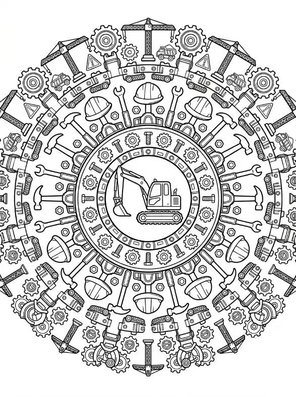 Baustellen-Mandala mit großem Bagger