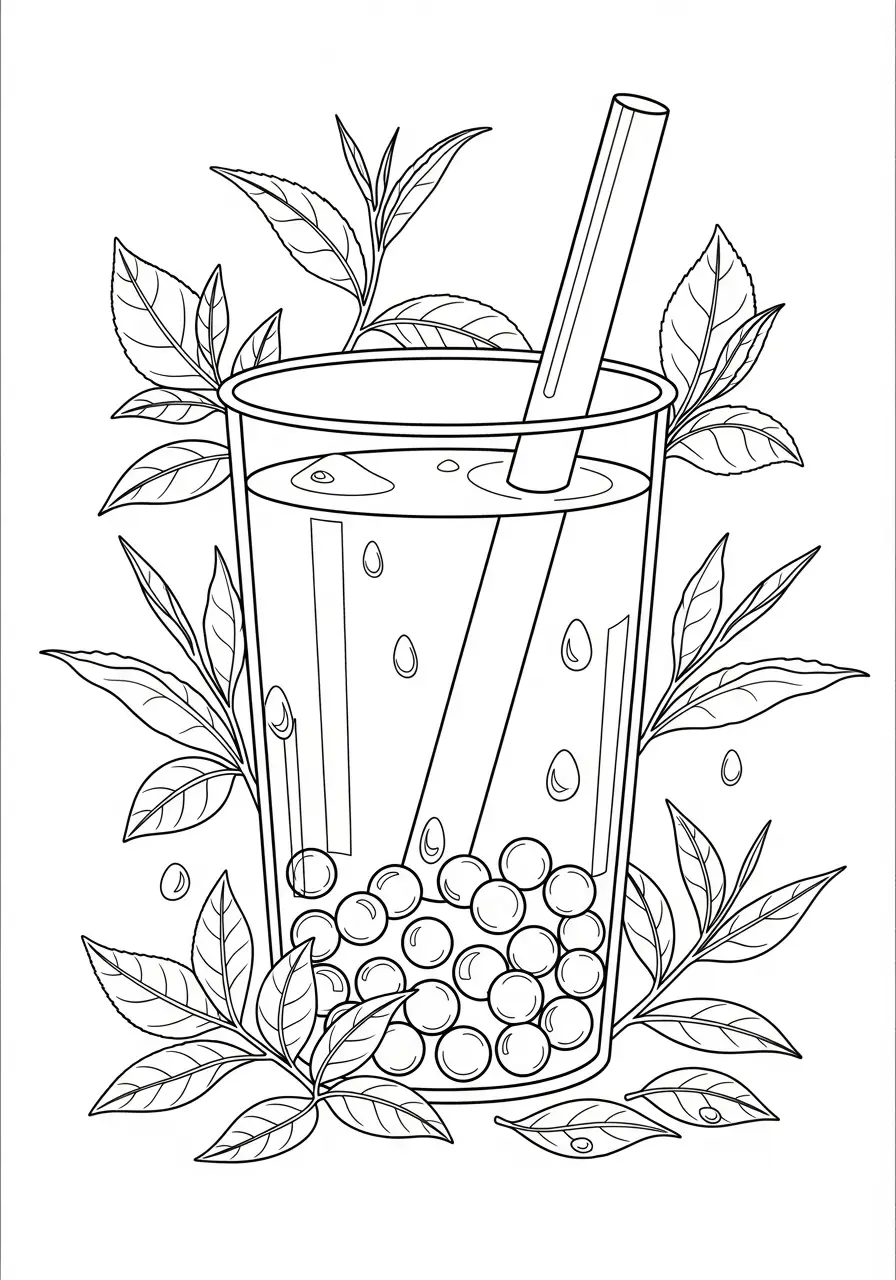Matcha-Bubble-Tea mit Teeblättern