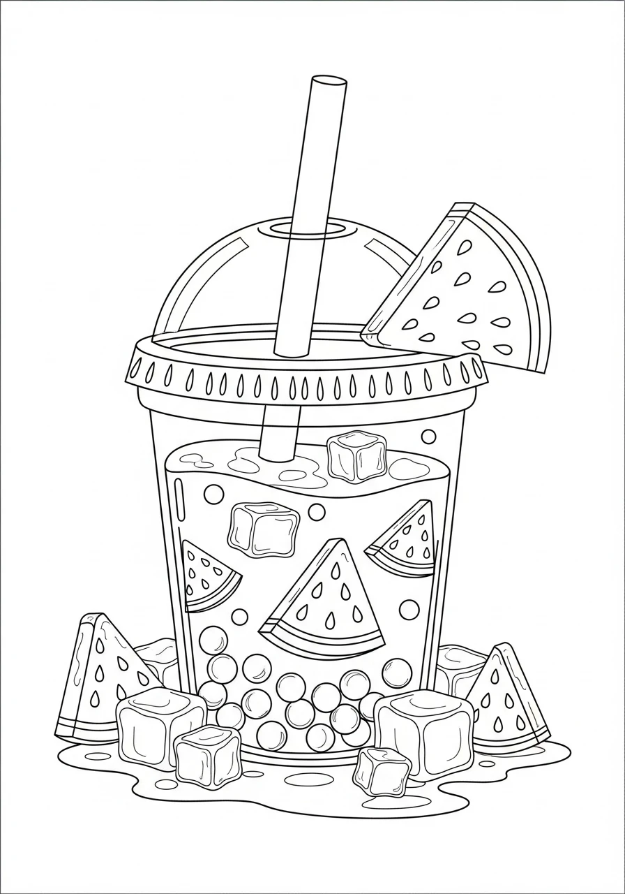 Bubble Tea Ausmalbilder mit Melone
