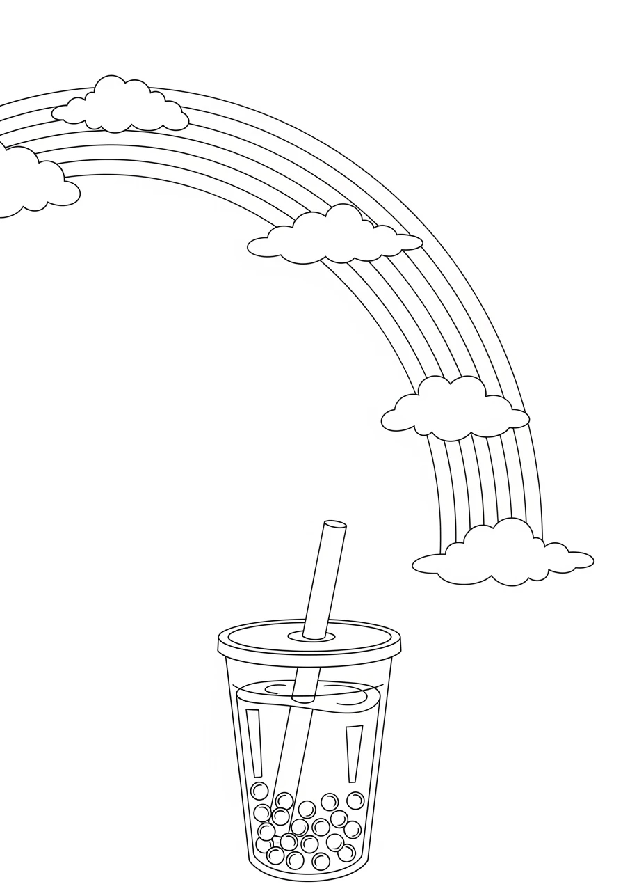 Regenbogen Bubble Tea Ausmalbilder