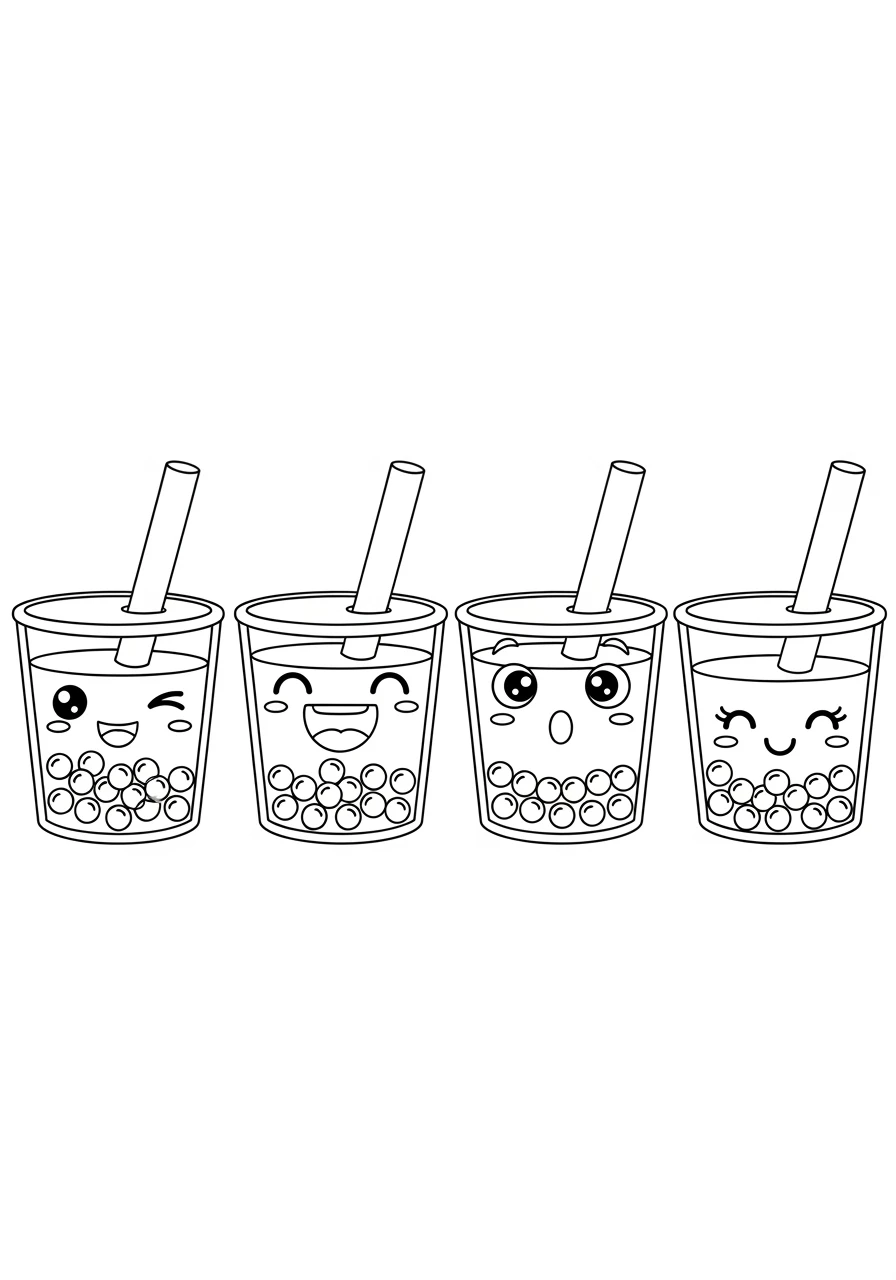 Vier süße Bubble Tea Becher