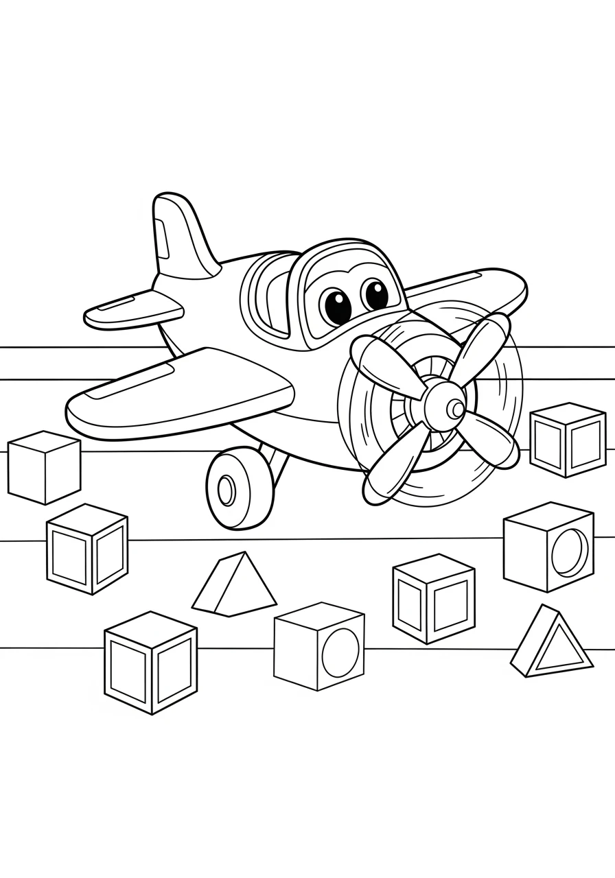 Flugzeug Ausmalbild mit Bausteinen