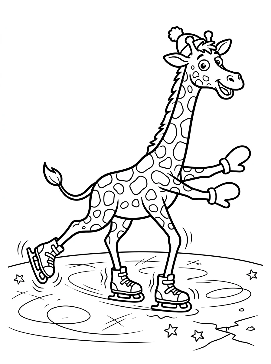 Giraffe Ausmalbild auf Schlittschuhen