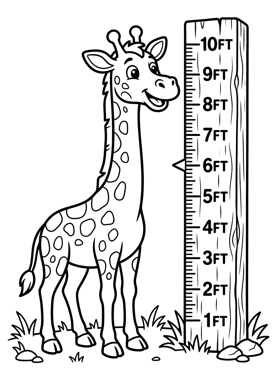 Giraffe Ausmalbild beim Größenmessen