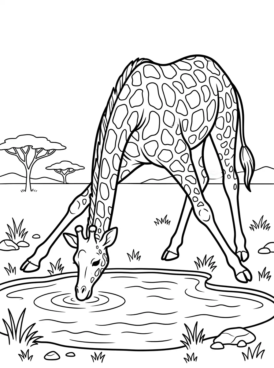 Giraffe Ausmalbild beim Trinken