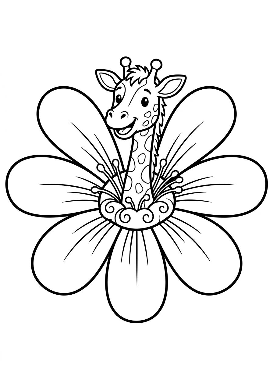 Giraffe in einer Riesenblume