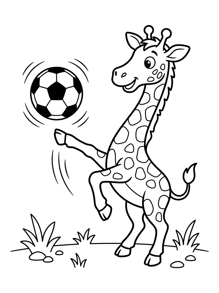 Giraffe kickt einen Fußball