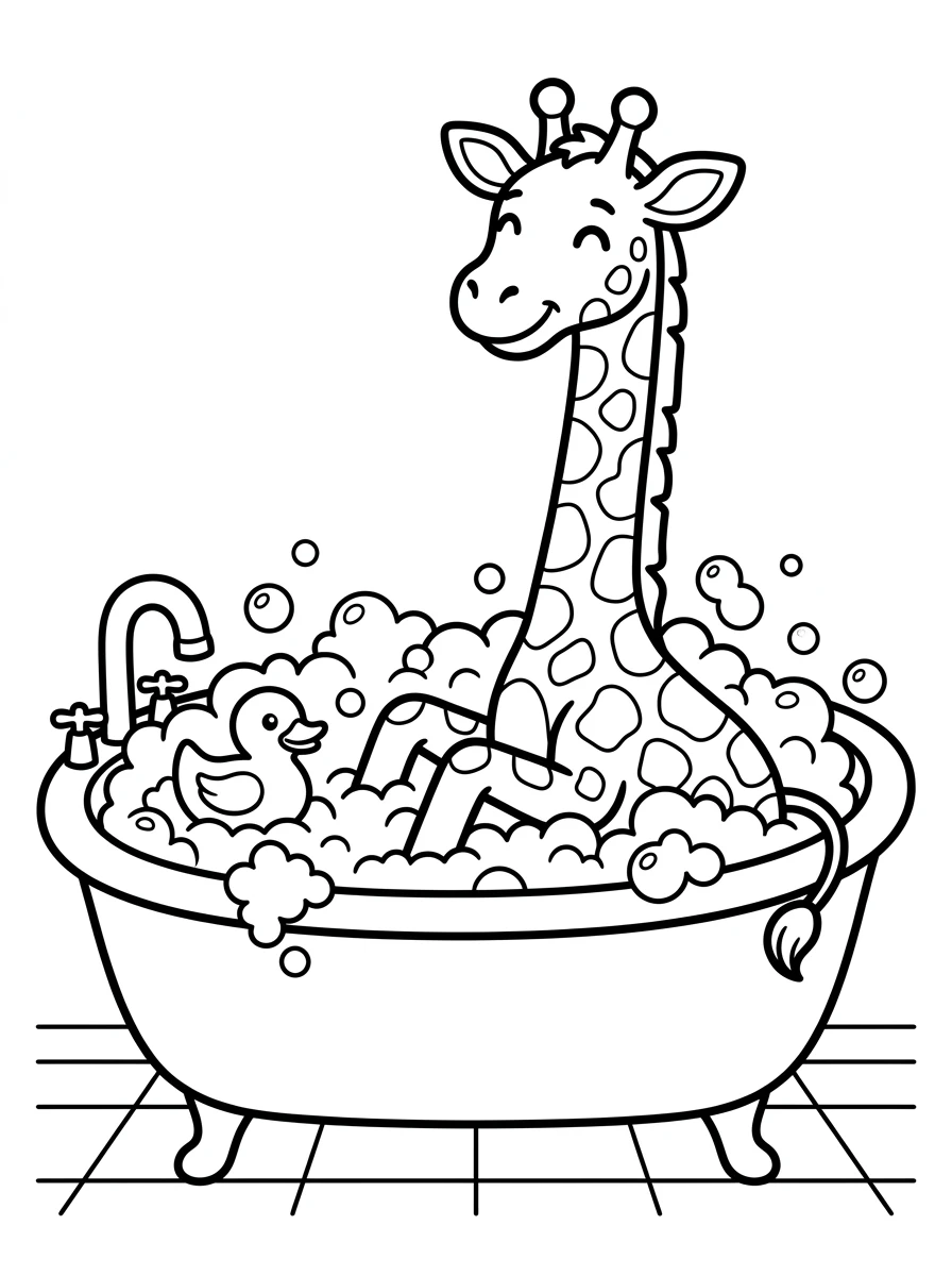 Giraffe Ausmalbild in Badewanne