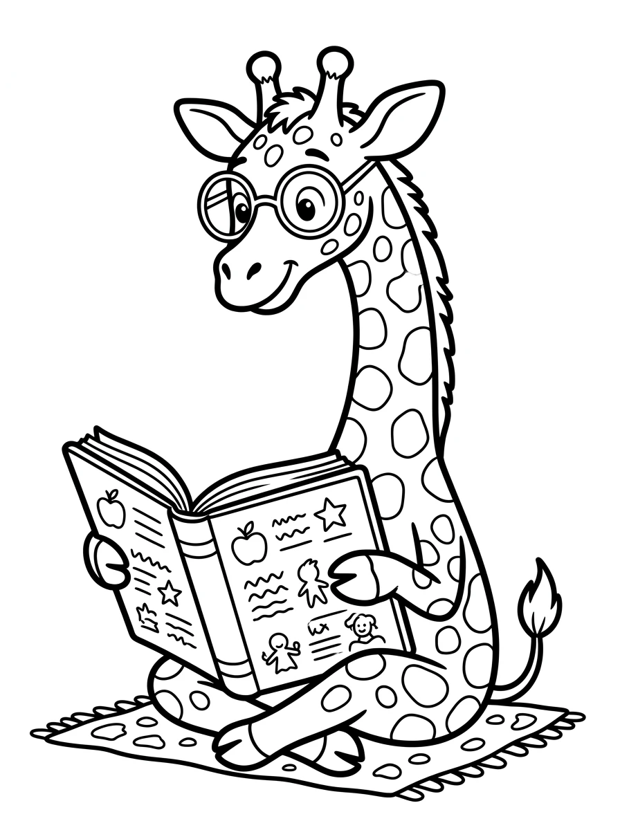 Schlaue Giraffe liest Buch