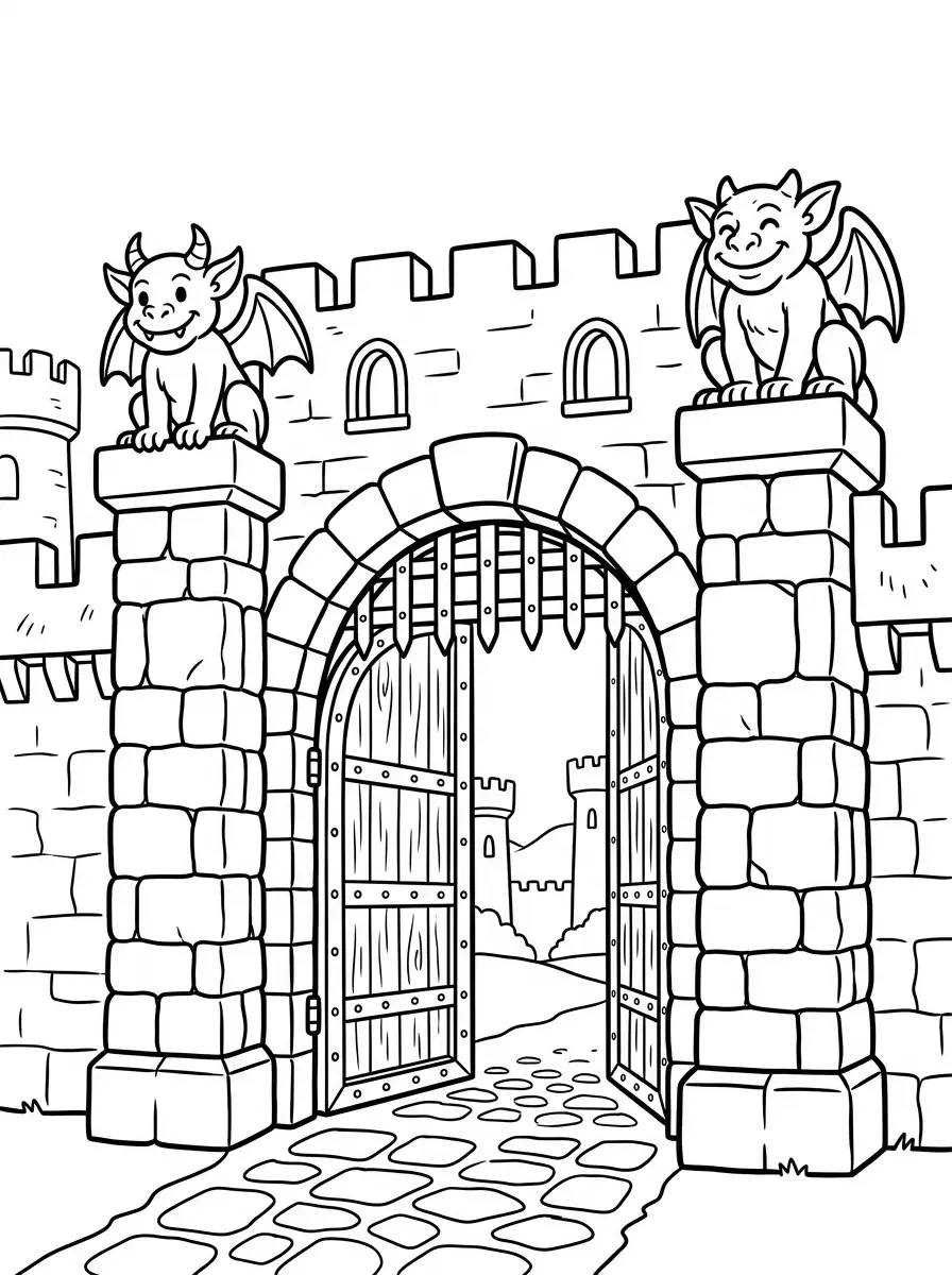 Freundliche Gargoyles am Burgtor