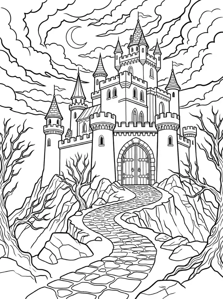 Gruseliges Spukschloss bei Nacht