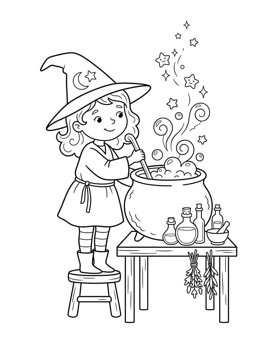 Kleine Hexe braut Zaubertrank