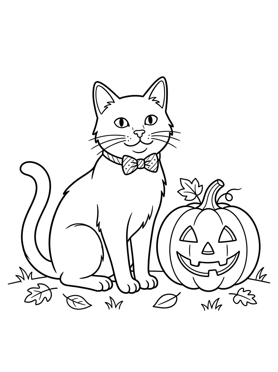 Schicke Katze mit Halloween-Kürbis