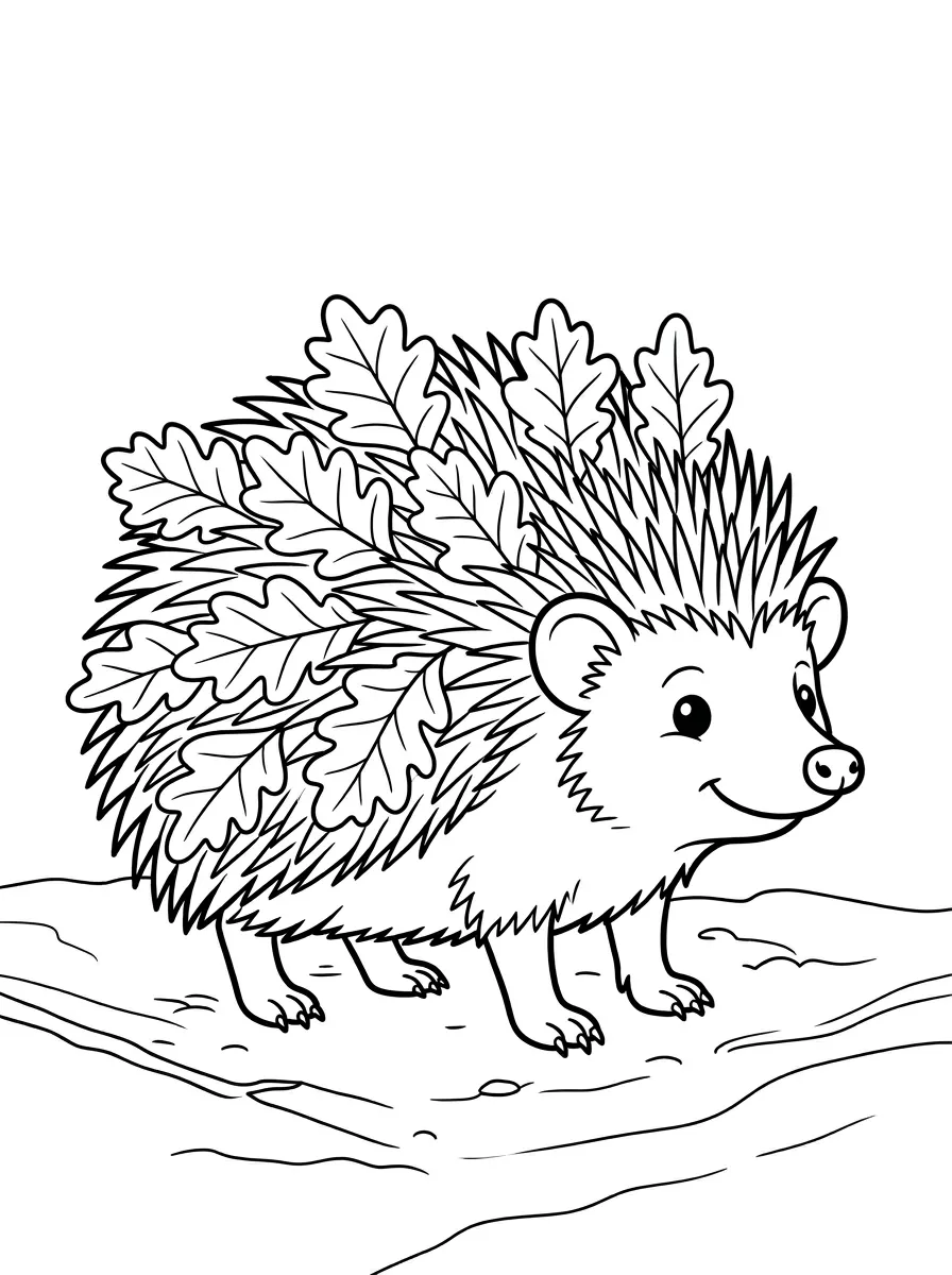 Fröhlicher Igel mit Eichenlaub