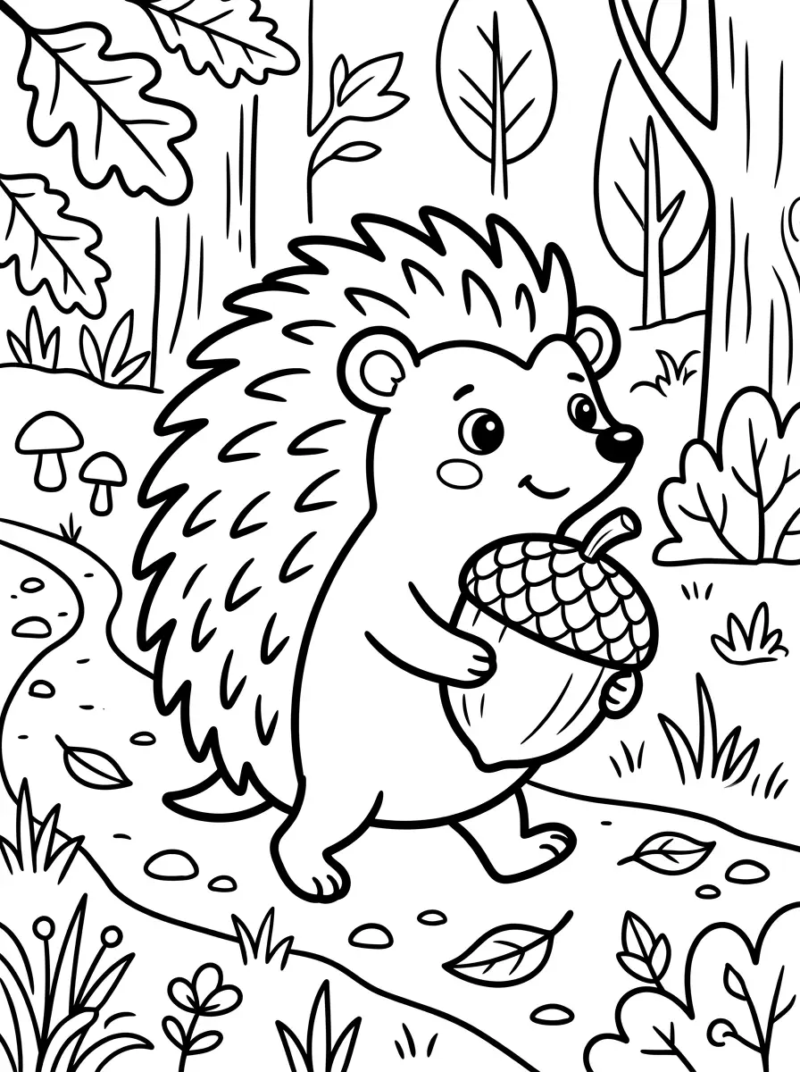 Igel mit einer großen Eichel