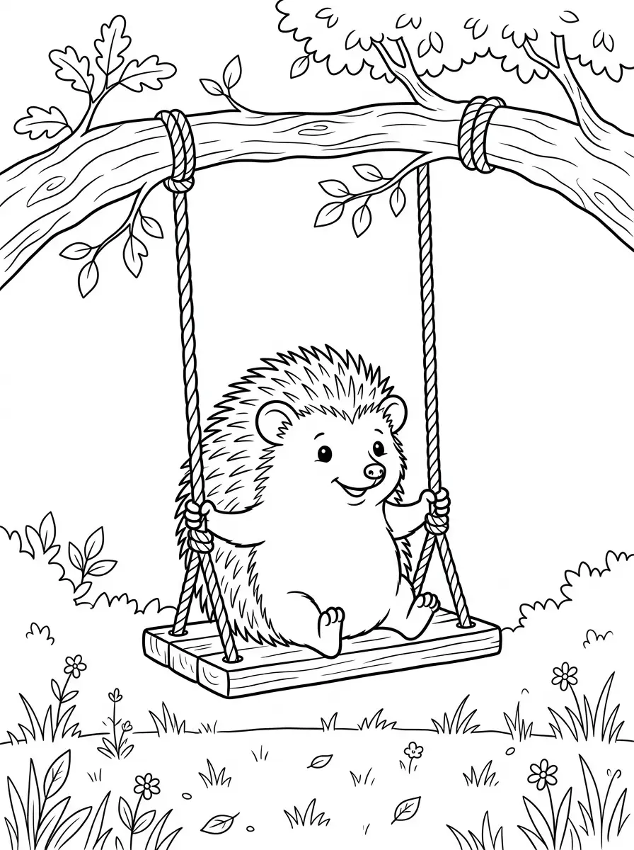 Igel thront auf einer Schaukel