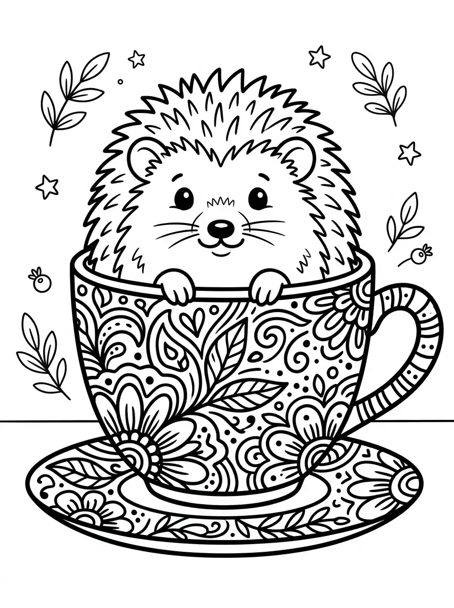 Süßer Igel in einer Teetasse