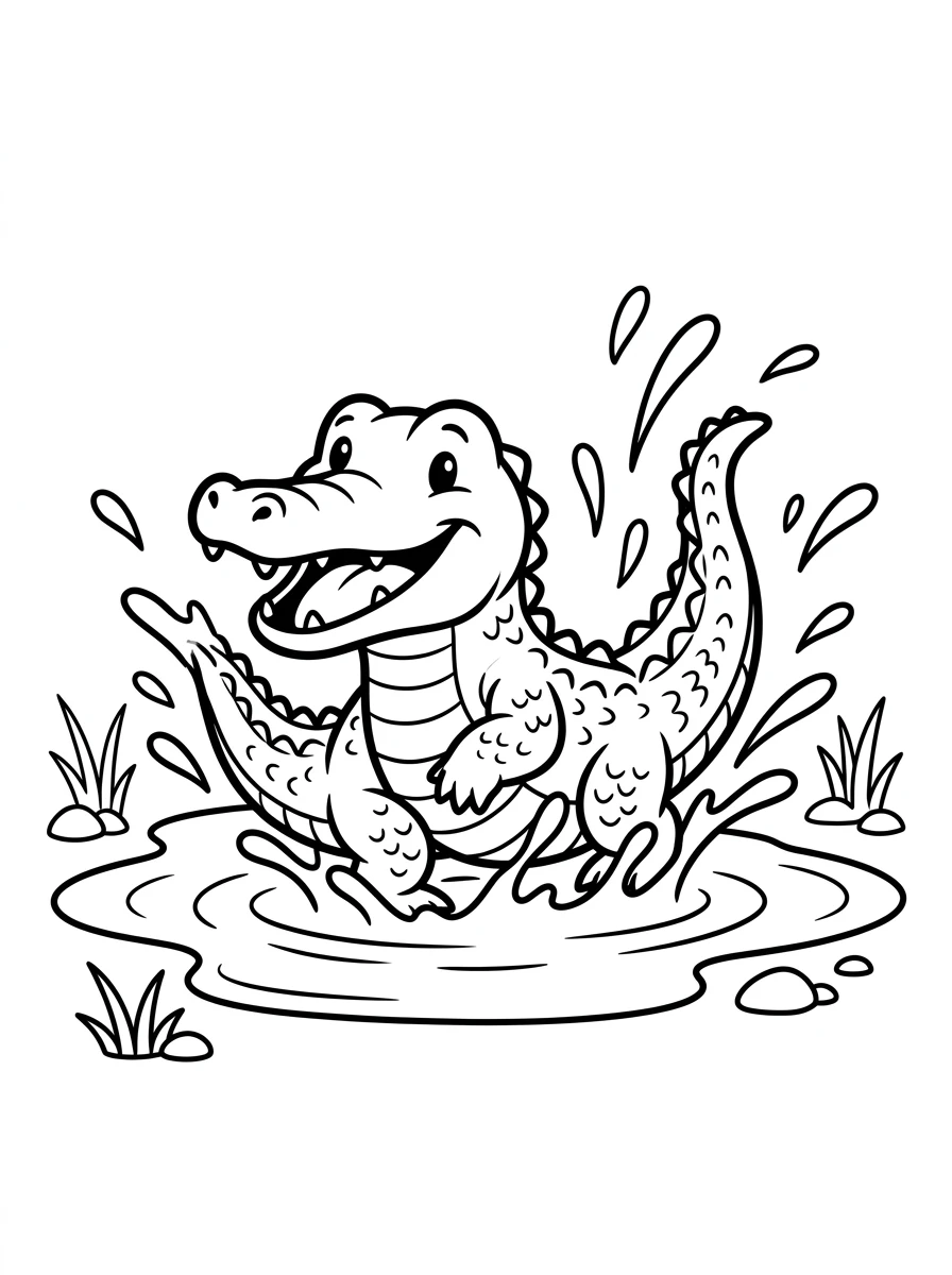 Ausmalbilder Krokodile beim Planschen