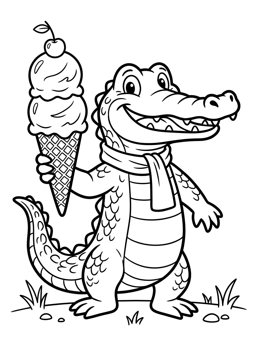 Fröhliches Krokodil mit Eis